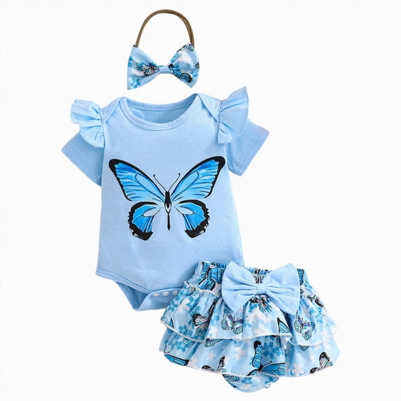 Hessimy Toddler Girl Short Sleeve T-Shirt Shorts Set 2Pcs Summer Outfit,Casual Lightweight Clothing(Blue,0-3 Months)