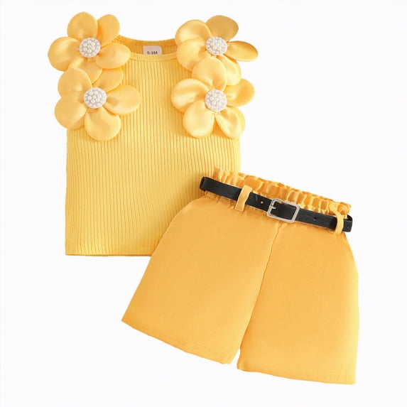 Hessimy Toddler Girl Short Sleeve Top and Shorts Snug Fit Cotton 2 Piece Pajama Set,Kids Nightwear(Yellow,9-12 Months)