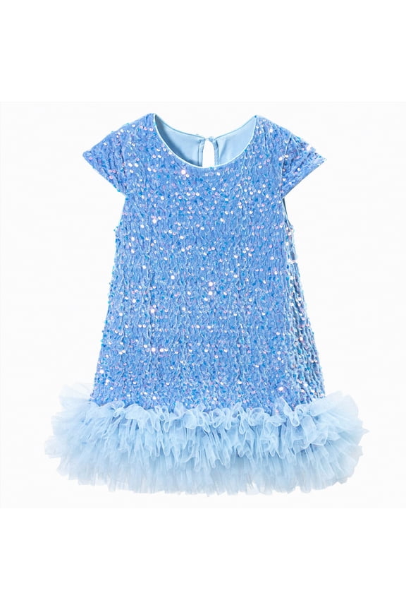 Toddler Girl Summer Beach Ruffle Tie Back Dress,cute casual(Sky Blue,2-3 Years)
