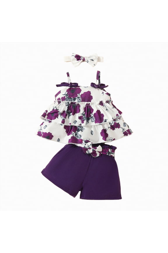 Toddler Baby Girl Short Sleeve Shirt & Casual Shorts Set Summer Outfits 1-10 Years Clothes(Purple,12-18 Months)