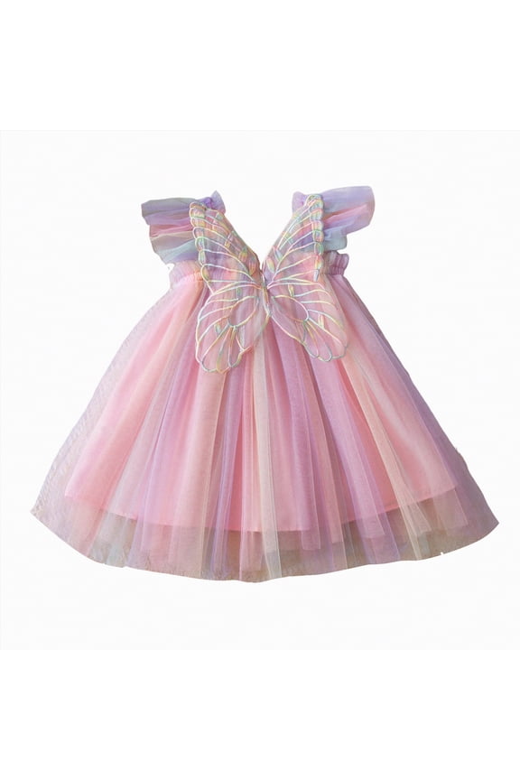 Toddler Girl Tulle Dress Puff Long Sleeves Dresses with Tie Belt for Princess Brithday Party(Pink,1-2 Years)