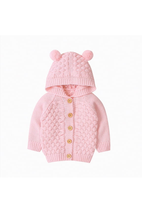 Toddler Girls Boys Cute Jacket Bear Ear Hoodie Sweater Zip Up Teddy Fuzzy Warm Coat Baby Winter Outwear Clothes Button Cardign Pullover Knit Girls Cardigan (Pink,6-12 Months)