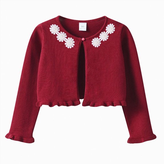Hessimy Toddler Girls Cardigan Sweater Bolero Baby Kids Knit Long Sleeve Crop Tops Button Closure Jacket Sleeveless Rhinestone Fleece Workout hoodie sweatshirt (Wine,18-24 Months)