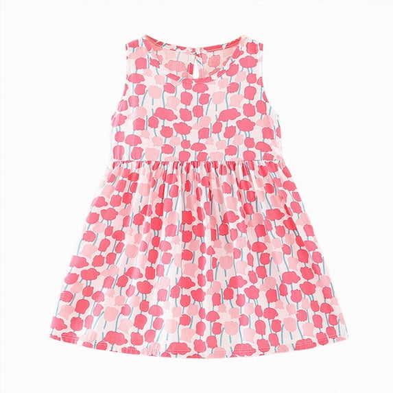 Hessimy Toddler Girls Cotton Summer Embroidery Applique Short Sleeve Dress,cute casual(Pink,18-24 Months)