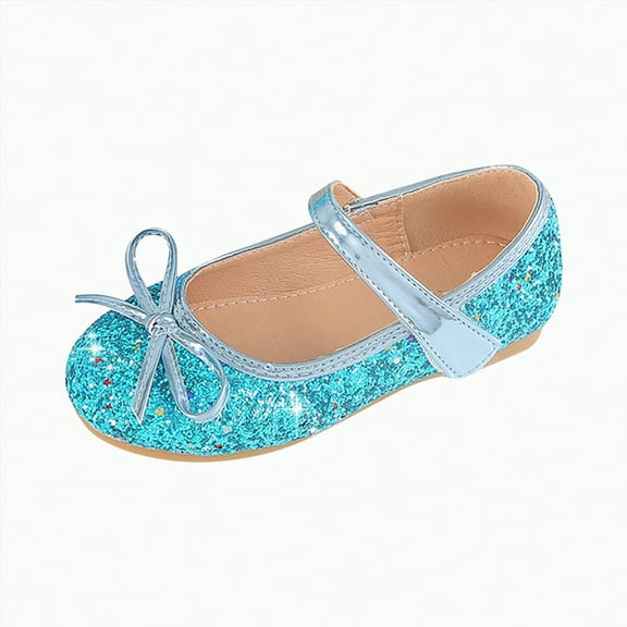 Hessimy Toddler Girls Dress Shoes Ballet Mary Jane Flats Princess Shoes Low Heels Glitter Flower Party Wedding Footwear sandals school performance shoes (Blue,13.5)