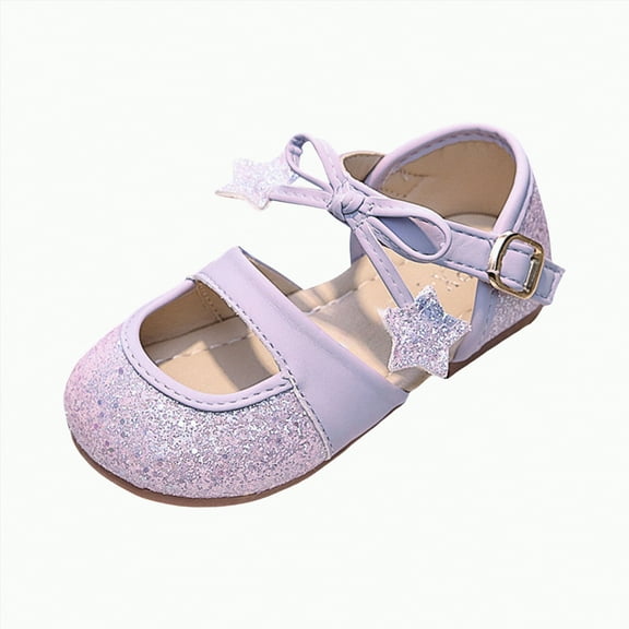 Hessimy Toddler Girls Dress Shoes Flower Girls Mary Jane Ballet Flats Decorative Pearls Lace-Up Ankle Strap Wedding Communion Princess Shoes sandals school Round headed (Light Purple,1)