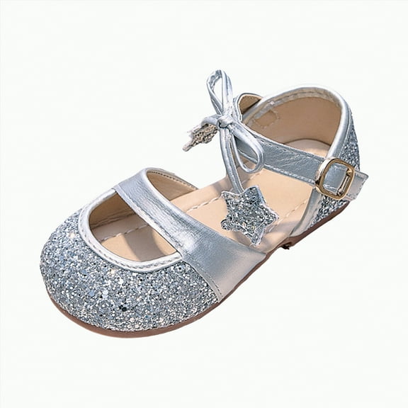 Hessimy Toddler Girls Dress Shoes Flower Girls Mary Jane Ballet Flats Decorative Pearls Lace-Up Ankle Strap Wedding Communion Princess Shoes sandals school Round headed (Silver,1)