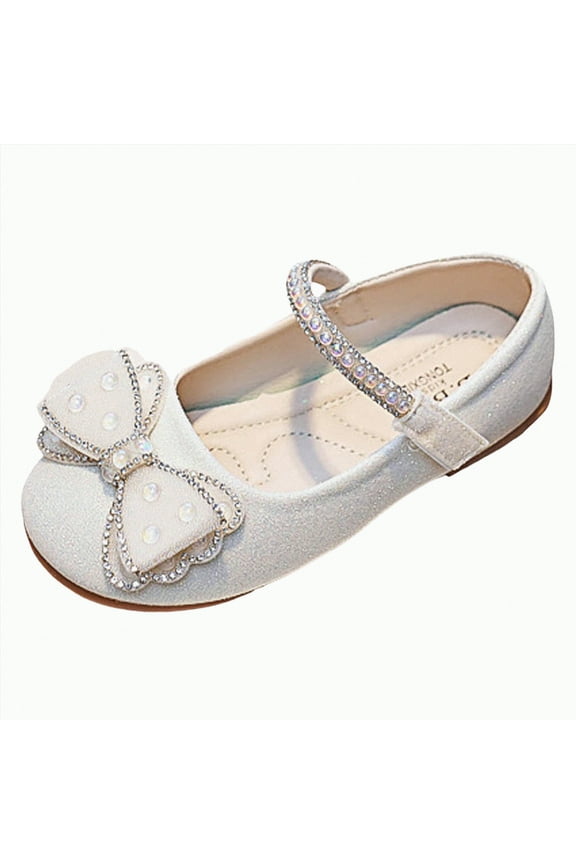 Toddler Girls Dress Shoes Flower Girls Mary Jane Ballet Flats Decorative Pearls Lace-Up Ankle Strap Wedding Communion Princess Shoes school Round headed (White,10.5)