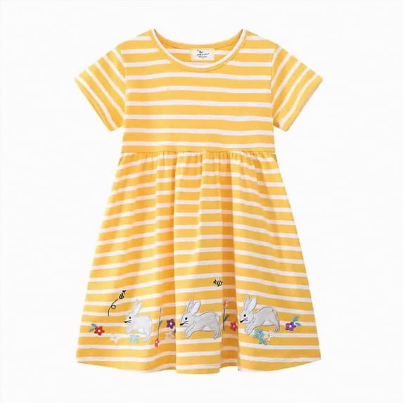Hessimy Toddler Girls Fall Autumn Long Sleeve Cotton Casual Floral Jersey Dress,everyday wear(Yellow,3-4 Years)