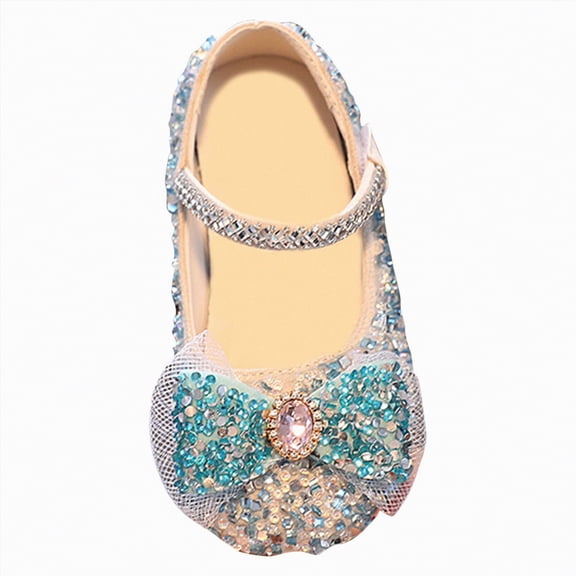 Hessimy Toddler Girls Flats Mary Jane Flower Girl Dress Shoes School Wedding Party Shoes Low Heels Glitter Flower Party Wedding Footwear sandals school (Blue,13.5)