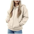 thumbnail image 1 of Hessimy Toddler Girls French Zip Up Hoodie Toddler To Big Kid Hoodie Cute Hoodies For Teen Girls (Beige,12-18 Months), 1 of 7