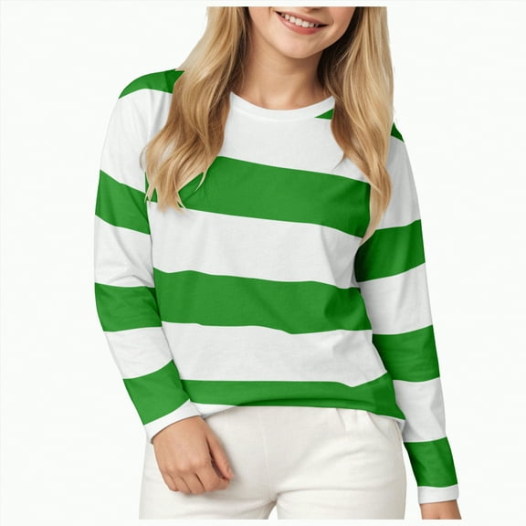 Hessimy Toddler Girls' Long Sleeve Toddler Baby Girls Long Sleeve Striped T Shirt Little Girls' T Shirt Soft Crewneck Comfort Basic Print Long Sleeve Blouse Tops For Girls (Light Green,9-10 Years)
