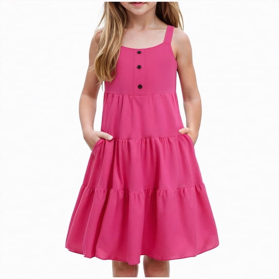 Hessimy Toddler Girls Rainbow Tulle Ruffle Tiered Swing Twirly Summer Sundress,princess dress(Hot Pink,7-8 Years)