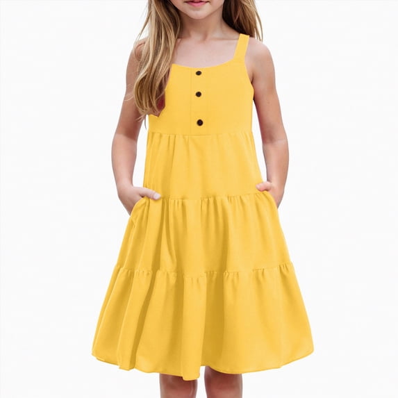 Hessimy Toddler Girls Rainbow Tulle Ruffle Tiered Swing Twirly Summer Sundress,princess dress(Yellow,2-3 Years)