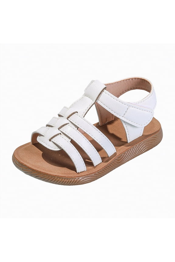 Toddler Girls Sandals Soft Rubber Flats Summer Baby Flower Girl Shoes,Comfy Anti-Slip(White,1)