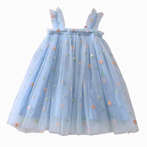 Hessimy Toddler Girls Spring Summer Rainbow Sleeveless Sundress for Little Girls,everyday casual(Blue,2-3 Years)