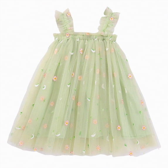 Hessimy Toddler Girls Spring Summer Rainbow Sleeveless Sundress for Little Girls,everyday casual(Green,2-3 Years)
