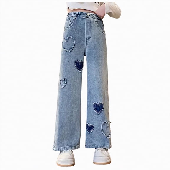 Hessimy Toddler Girls Stretch Legging Elastic Pants Casual Pants Casual Pants Jeans Girl Workwear Pants dance pants girls jeans wide leg pants bell-bottoms (Blue,7-8 Years)