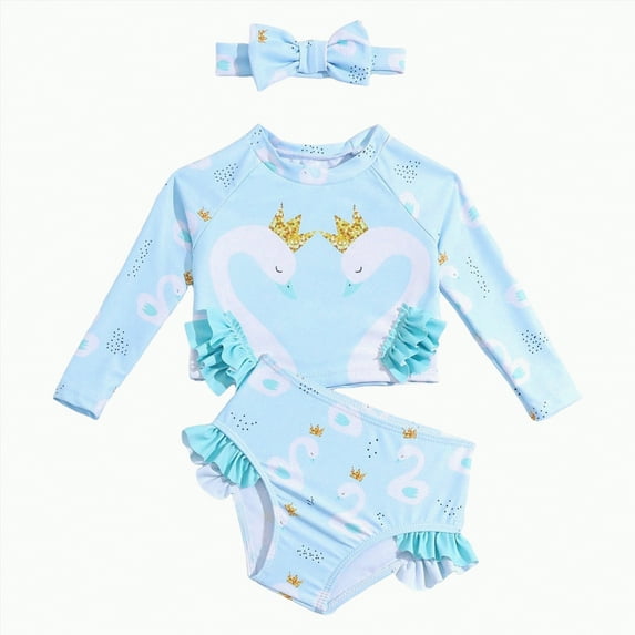 Hessimy Toddler Girls Two Pieces Swimsuit,Reusable Toddler Swimsuit,Infant Bathing Sleeveless Tankini Swimwear,Reusable(Light Blue,12-18 Months)