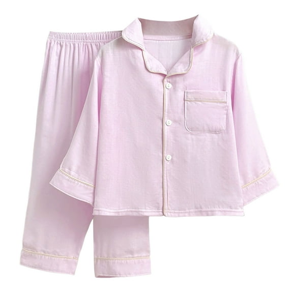Hessimy Toddler Kids Baby Boys Solid Ruffle Long Sleeve Button Shirt Top and Pants Cotton Pajamas Set Long Sleeve cotton pajamas for Toddler Girl Boy set(Pink,9-10 Years)