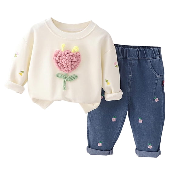 Hessimy Toddler Kids Spring Summer 2Pcs Long Sleeve Soft Pajamas Comfortable Lounge Set, Casual Everyday Wear(White,3-4 Years)