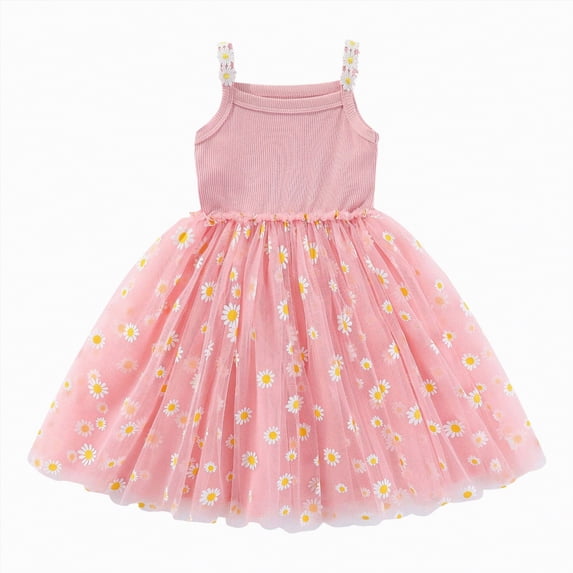 Hessimy Toddler Little Girls Floral Print Sleeveless Dress Set(Pink,12-18 Months)