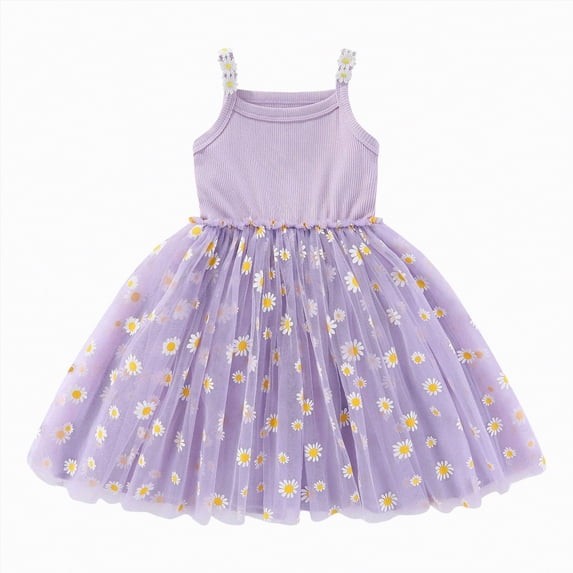 Hessimy Toddler Little Girls Floral Print Sleeveless Dress Set(Purple,3-6 Months)