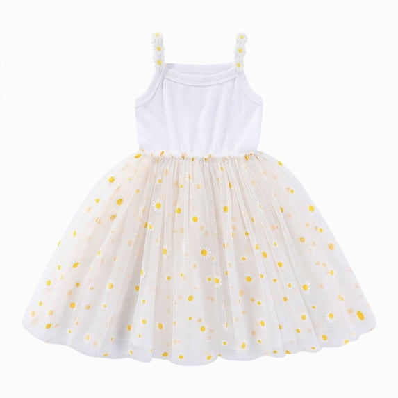 Hessimy Toddler Little Girls Floral Print Sleeveless Dress Set(White,2-3 Years)