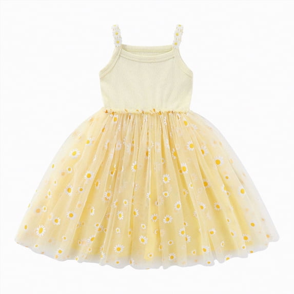 Hessimy Toddler Little Girls Floral Print Sleeveless Dress Set(Yellow,3-6 Months)