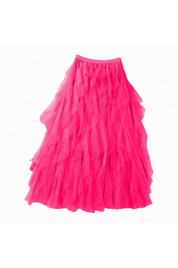 Tulle Skirts for Women High Low 90s Vintage Colorful Tutu Petticoat Ballet Bubble Dance Skirt for Party(Hot Pink,M)