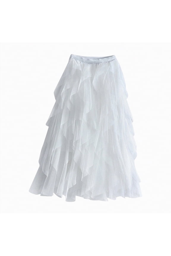 Tulle Skirts for Women High Low 90s Vintage Colorful Tutu Petticoat Ballet Bubble Dance Skirt for Party(White,S)