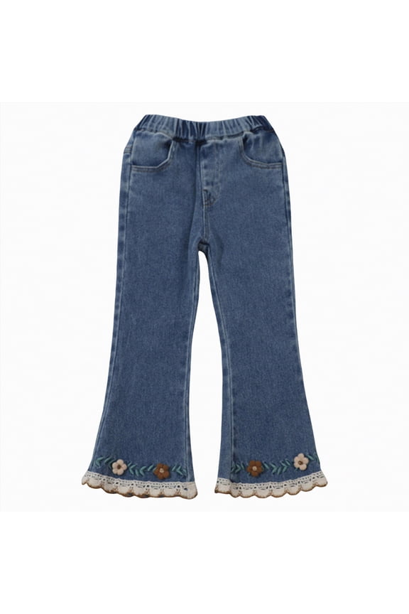 Tween Girls Cargo Jeans,Straight Leg High Elastic Waistband Distressed Denim Pants with Pockets(Blue,7-8 Years)