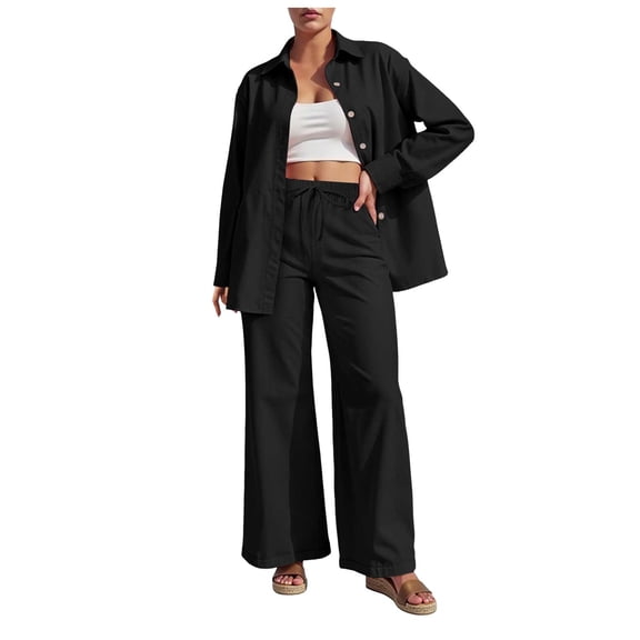Hessimy Two Piece Sets For Women Summer Fashion Lounge Matching Set Two0Two5 Travel Vacation Airport Outfits Clothing（Black，L）
