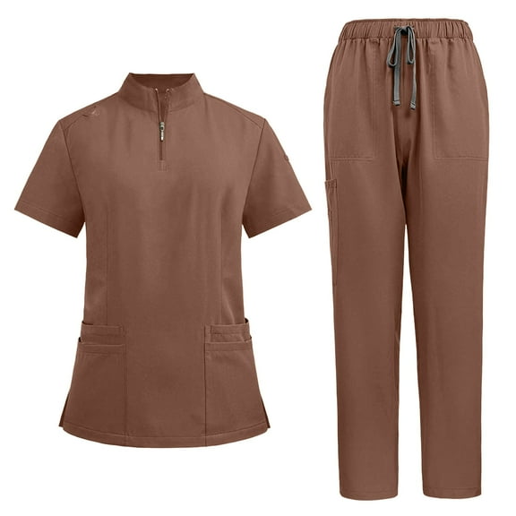 Hessimy Two Piece Sets for Women Casual Summer Travel Vacation Outfits Short Sleeve Wide Leg Crop Pants Lounge Sets(Brown,XXL)