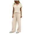 thumbnail image 1 of Hessimy Two Piece Sets for Women Fall Outfits Lounge Sets Mock Neck Tops Wide Leg Pants Vacation Travel Airport Outfits（Beige，M）, 1 of 2
