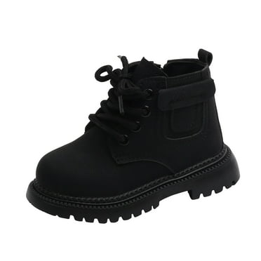 Hessimy Unisex Girls Boys Zipper Frosted Leather Round Toe Lace Up Ankle Boots Non-Slip Waterproof Comfort Work Boot (Toddler/Little Kid)(Black,26)