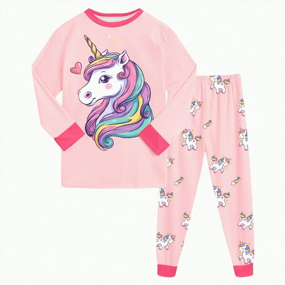 Hessimy Unisex Infant Toddler Spring Summer Soft Fabric 2Pcs Soft Long Sleeve Comfortable Sleepwear Pajamas(Pink,7-8 Years)