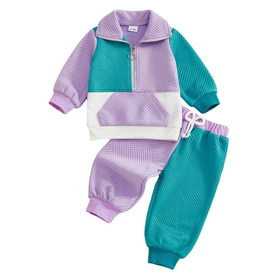 Hessimy Unisex Toddler Boys Girls Spring Summer Cute Cartoon Pattern 2Pcs Long Sleeve Shirts Pants Casual Athletic Wear Set, Athletic Casual Style(Purple,12-18 Months)