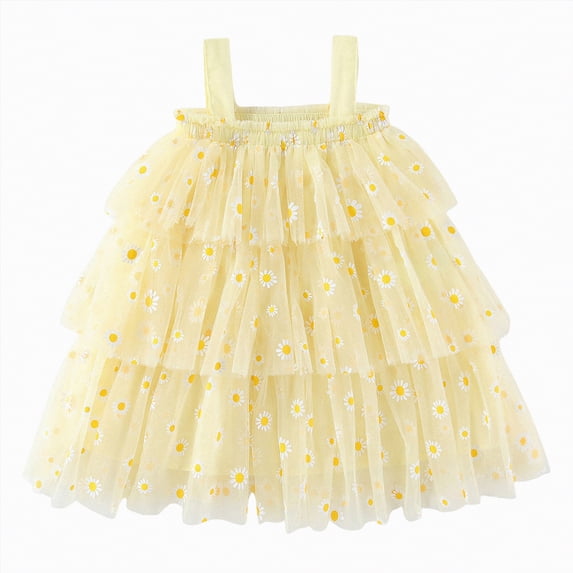 Hessimy Valentines Dress for Girls Toddler Print School Outfits Flutter Sleeve A-Line Cute Casual Sundress(Yellow,2-3 Years)