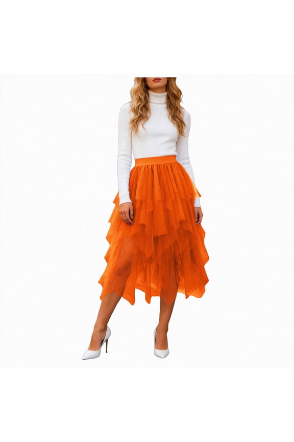 Victorian Steampunk Bustle Skirt 6 Layered Tie-on Belt Tulle Tutu Overskirt(Orange,M)