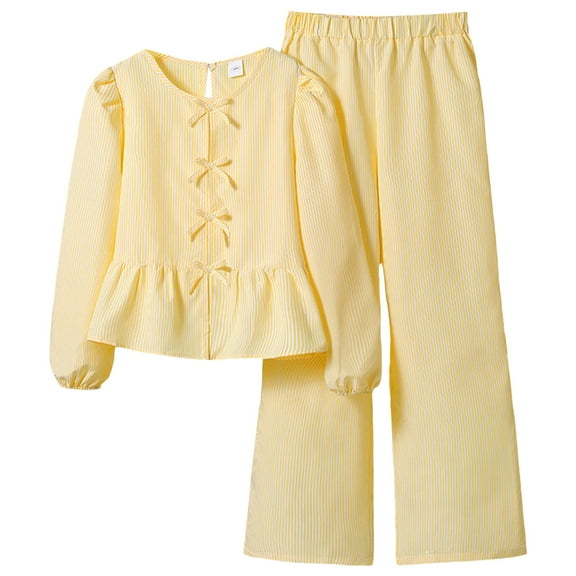 Hessimy Warm Long-Sleeve PJ Sets for Girls and Boys Comfy, Funny Kids' Pajama Sets fall pajamas Toddler Girl Boy(Yellow,8-9 Years)