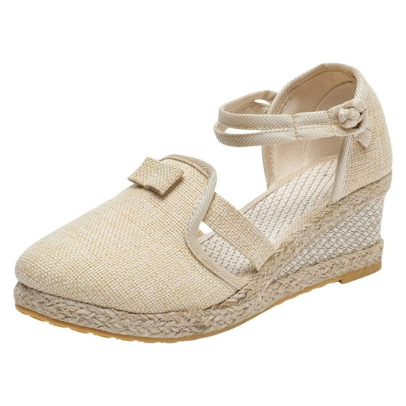 Hessimy Women Buckle Sandals Platform Wedge Sandals Fashion Versatile Braided Buckle Breathable Wedge Sandals Womens Sandals(Beige,9)