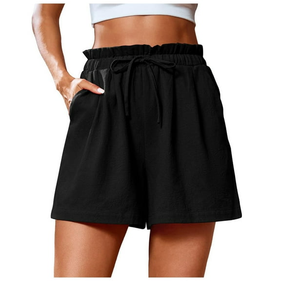 Hessimy Women Casual Shorts Drawstring Comfy Elastic Waist Shorts Summer Pull On Short with Pockets(Black,XXL)