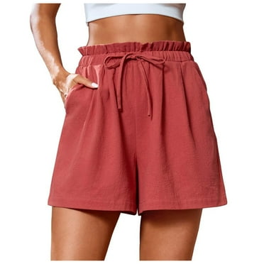 Hessimy Women Casual Summer Shorts Elastic High Waisted Short Pants with Pockets(Watermelon Red,XL)