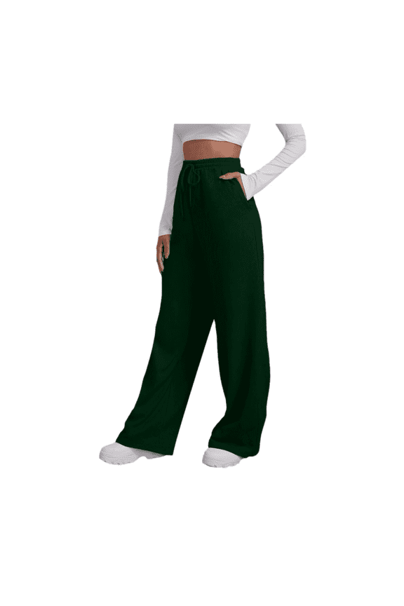 Women Casual Wide Leg Sweatpants Drawstring Waist Baggy Joggers Loose Yoga Pants with Pockets(Green,L)