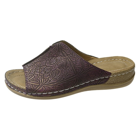 Hessimy Women Fashion Ladies Flat Flower Slippers Roman Style Spring And Summer Sandals Womens Sandals(Purple,38)