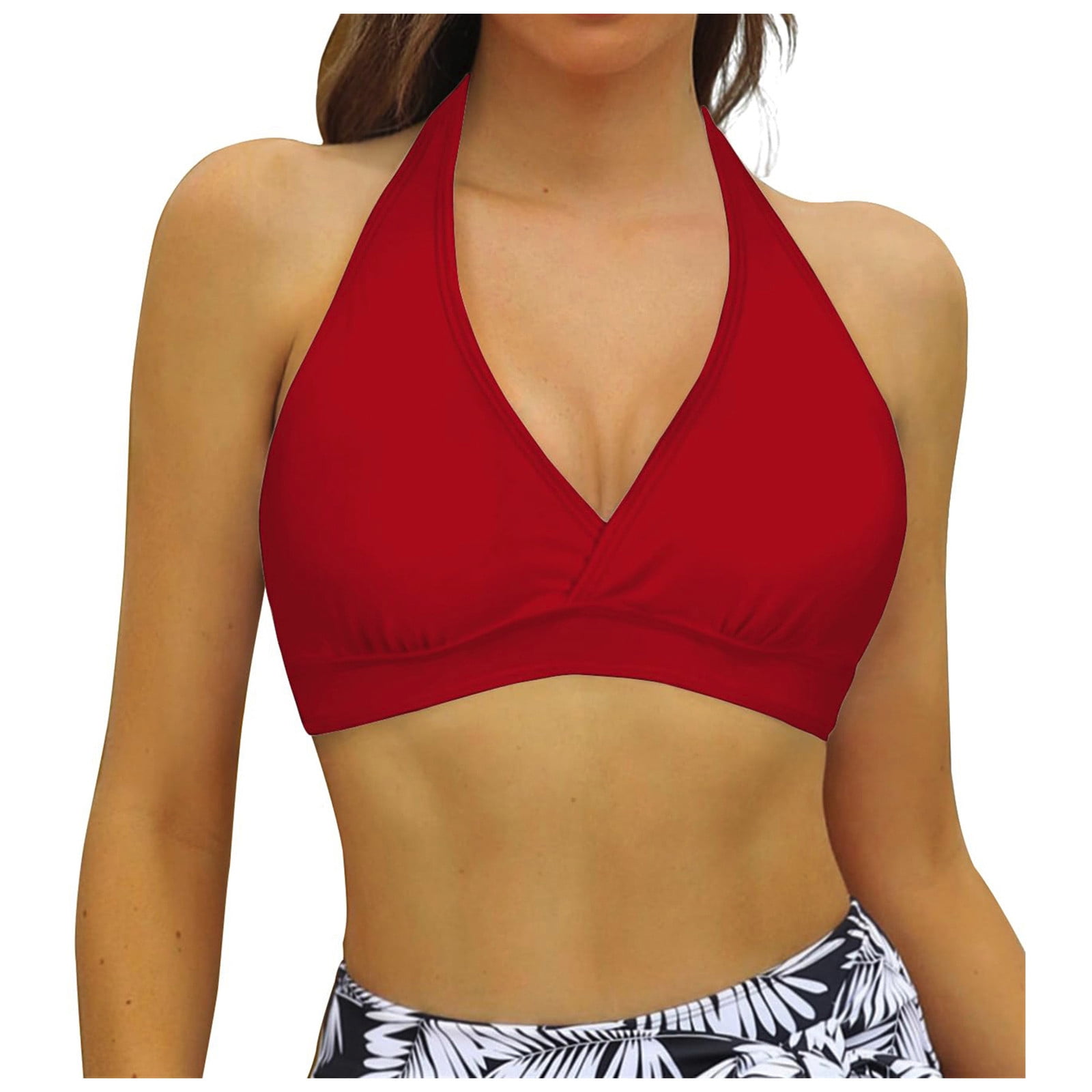 Hessimy Women Halter Bikini Top Push Up Swimsuit Top Only Red S Walmart