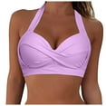 thumbnail image 1 of Hessimy Women Halter Bikini Top Push Up Swimsuit Top Retro Swim Top Twist Front Bathing Suit Top Only(Purple,L), 1 of 5