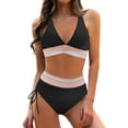 thumbnail image 1 of Hessimy Women High Waisted Bikini Sets Tummy Control Swimsuits Color Block Two Piece Drawstring Bathing Suit(Z02-Black,XL), 1 of 5