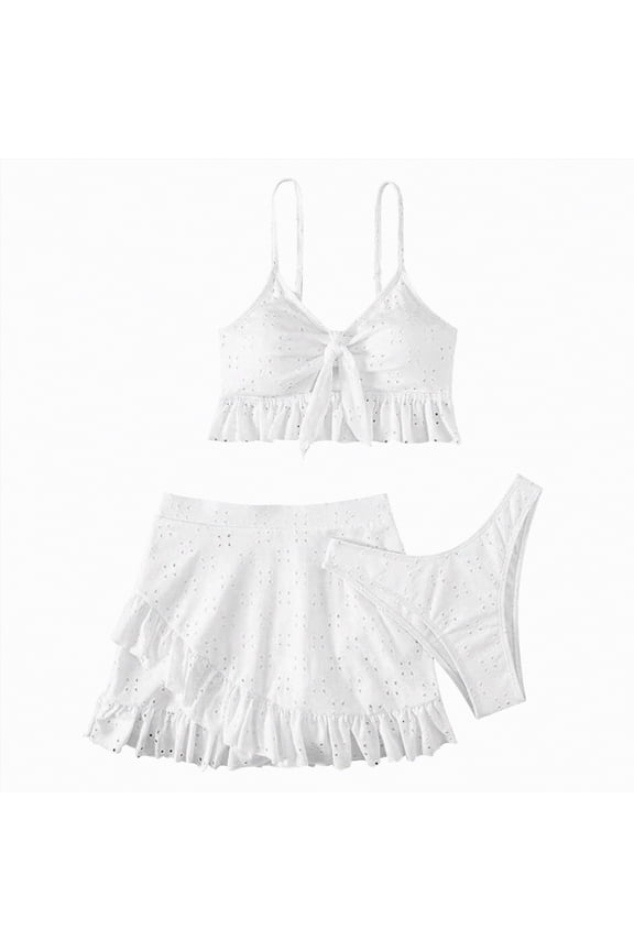 Women High Waisted High Cut Bikini Set Sexy Triangle Two Piece Swimsuits(White,L)